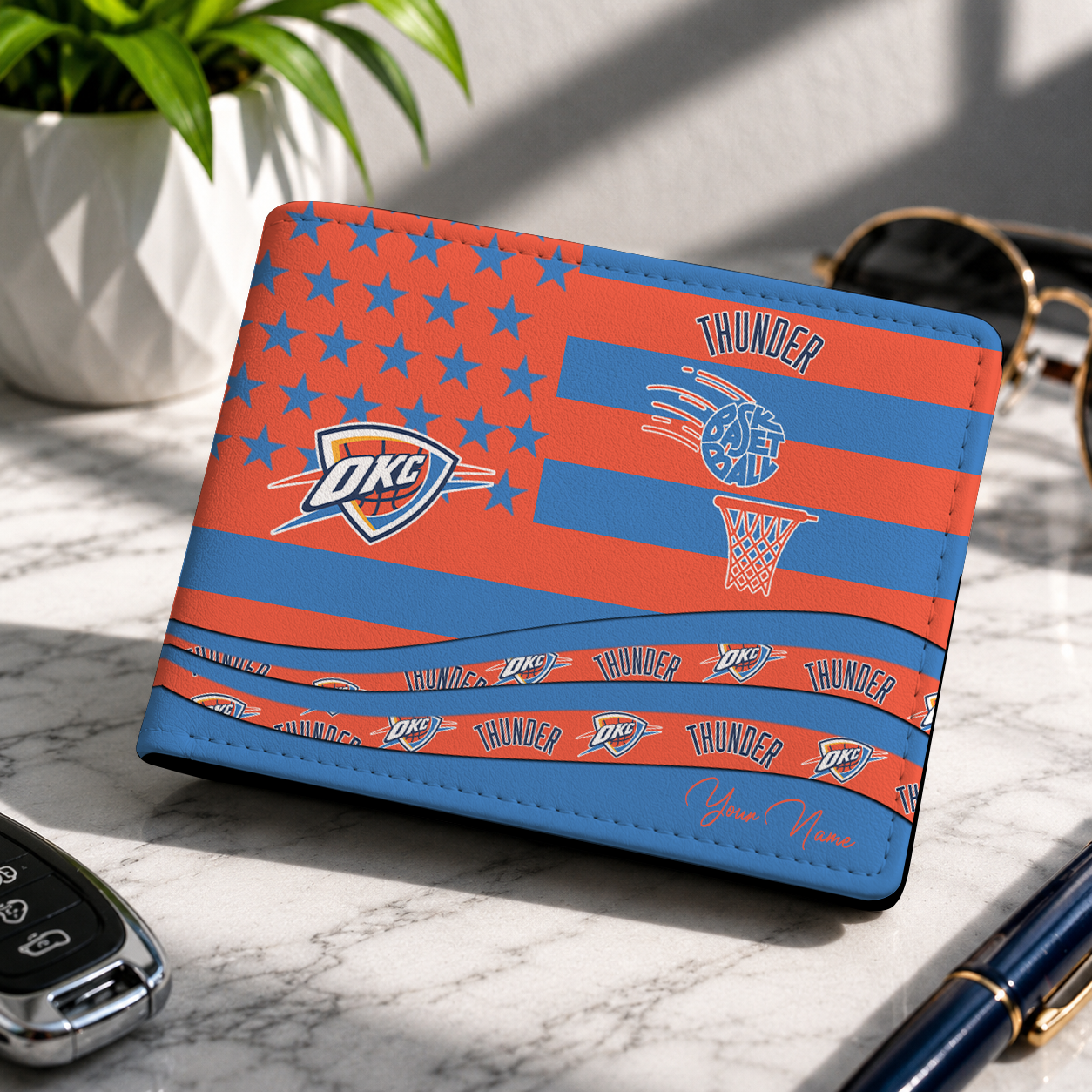 LIMITED EDITION - NEW CUSTOMIZED NBA01 OCT OKLAHOMA CITY THUNDER LEATHER WALLET