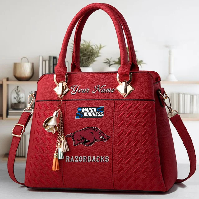 LIMITED EDITION - NEW CUSTOMIZED MAM NCAA06 AKR AK RAZORBACKS ZIP HANDBAG MULTICOLOR