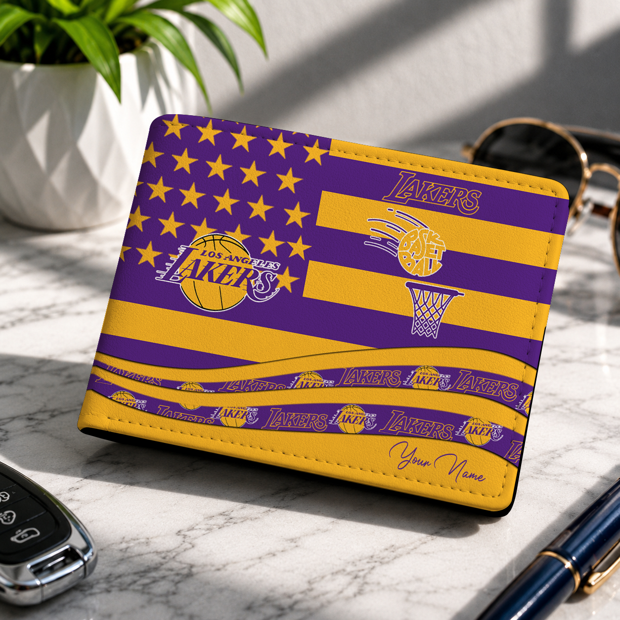 LIMITED EDITION - NEW CUSTOMIZED NBA09 LLA LOS ANGELES LAKERS LEATHER WALLET