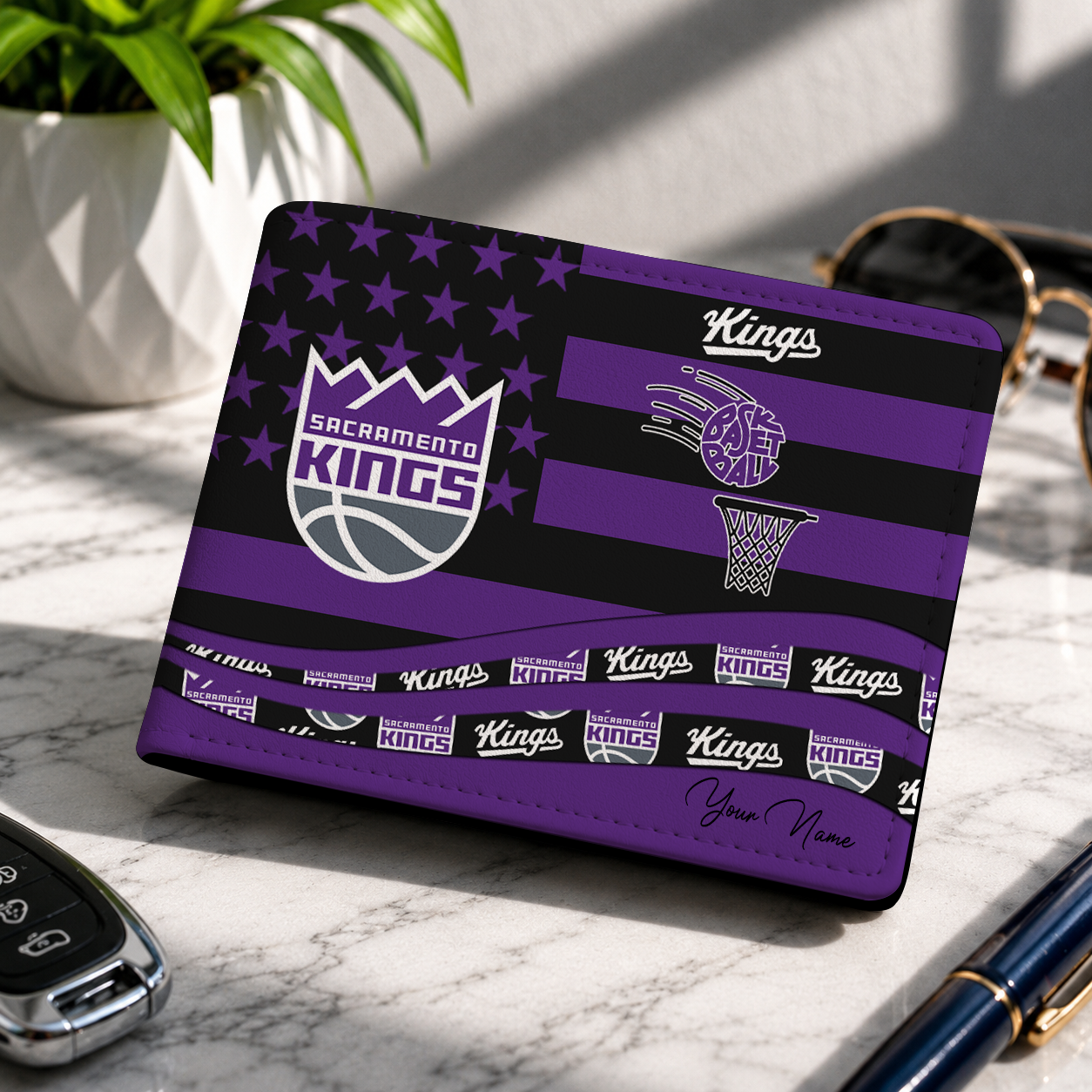 LIMITED EDITION - NEW CUSTOMIZED NBA16 SKI SACRAMENTO KINGS LEATHER WALLET