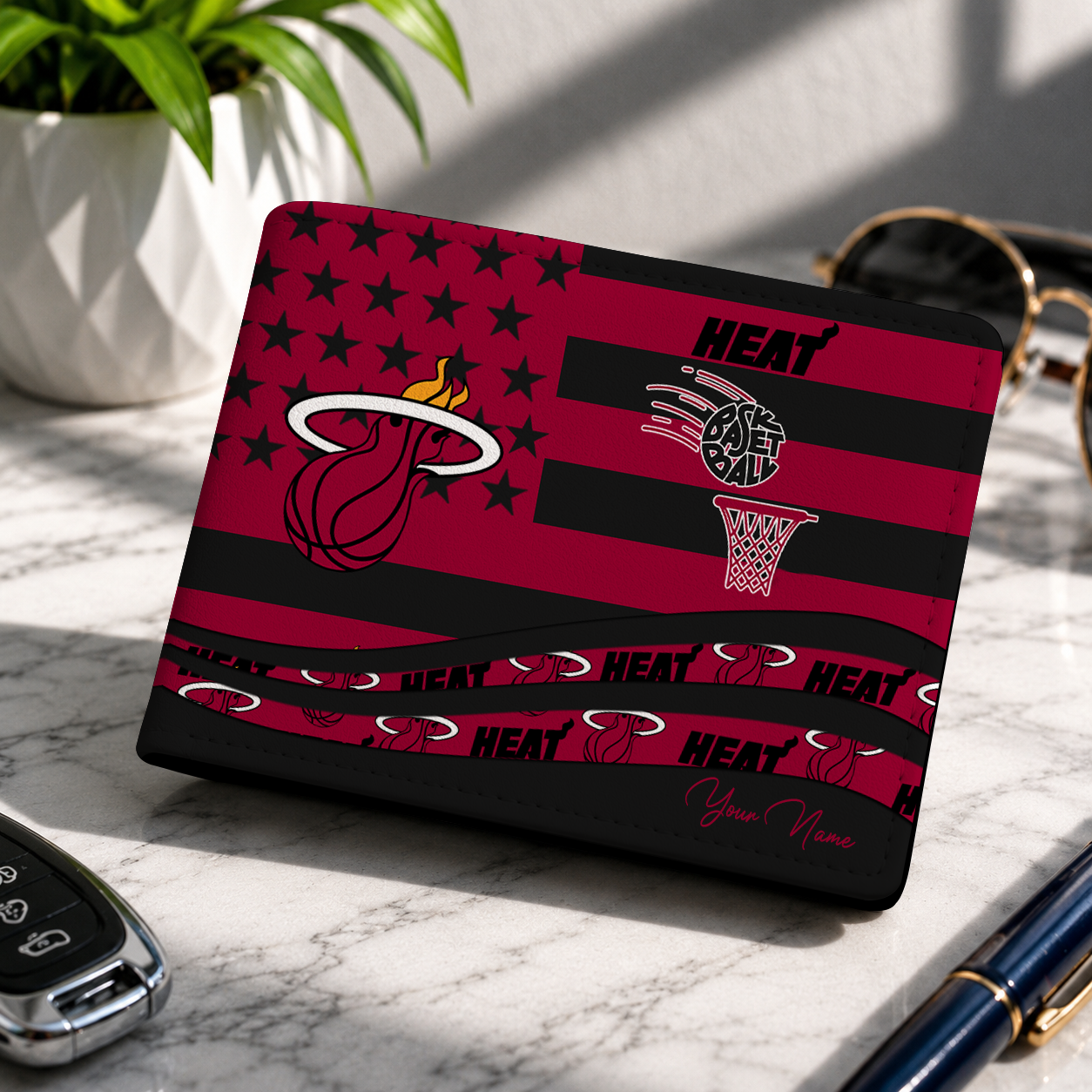LIMITED EDITION - NEW CUSTOMIZED NBA20 MHE MIAMI HEAT LEATHER WALLET