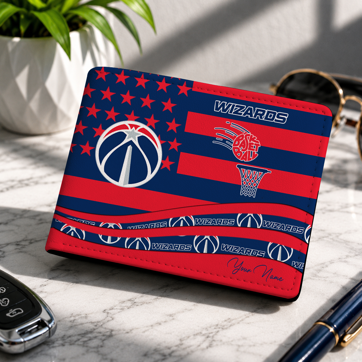 LIMITED EDITION - NEW CUSTOMIZED NBA28 WWI WASHINGTON WIZARDS LEATHER WALLET