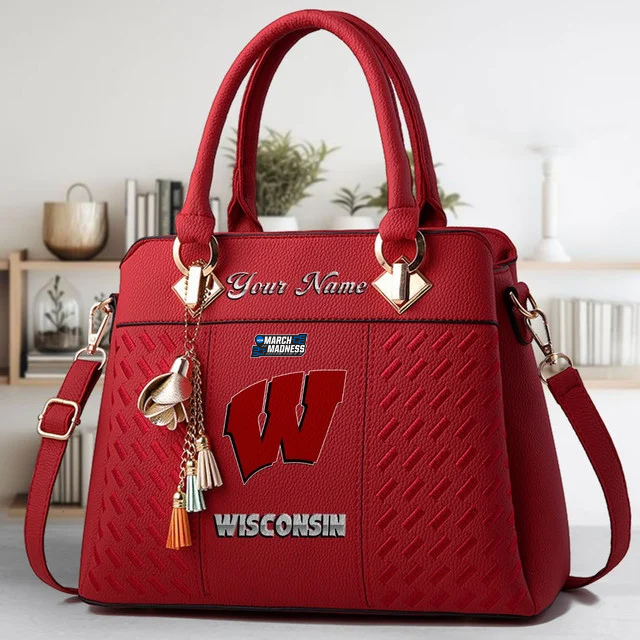 LIMITED EDITION - NEW CUSTOMIZED MAM NCAA29 WSB WS BADGERS ZIP HANDBAG MULTICOLOR