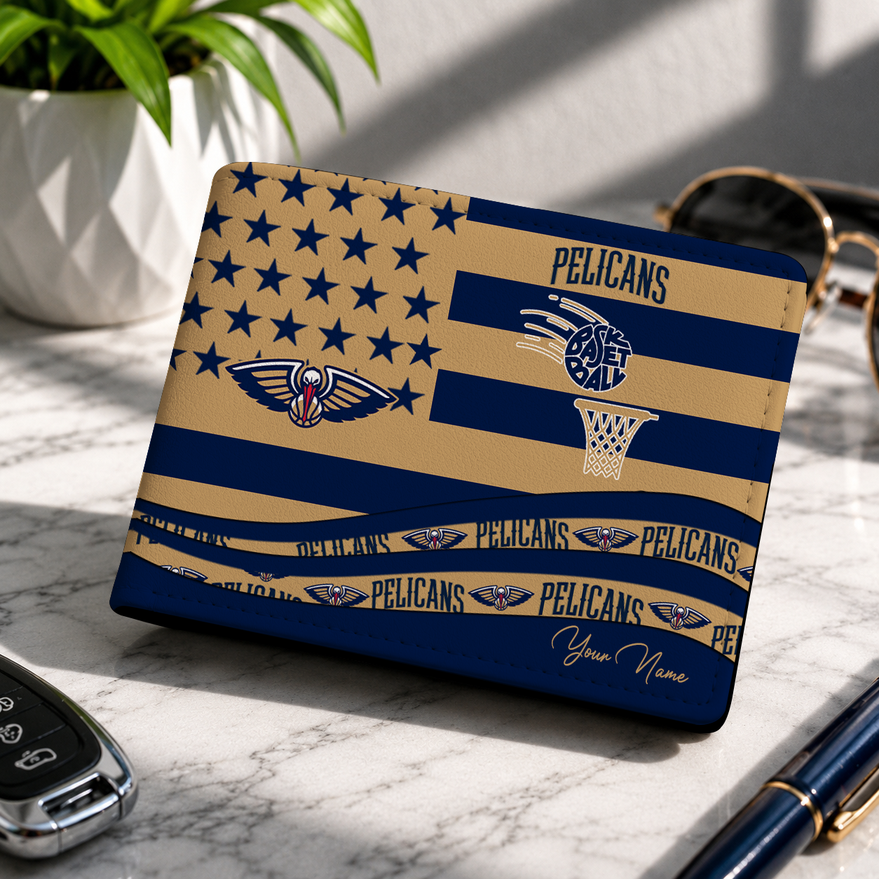 LIMITED EDITION - NEW CUSTOMIZED NBA30 NOP NEW ORLEANS PELICANS LEATHER WALLET