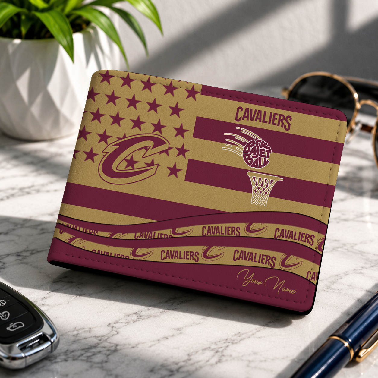 LIMITED EDITION - NEW CUSTOMIZED NBA02 CCA CLEVELAND CAVALIERS LEATHER WALLET