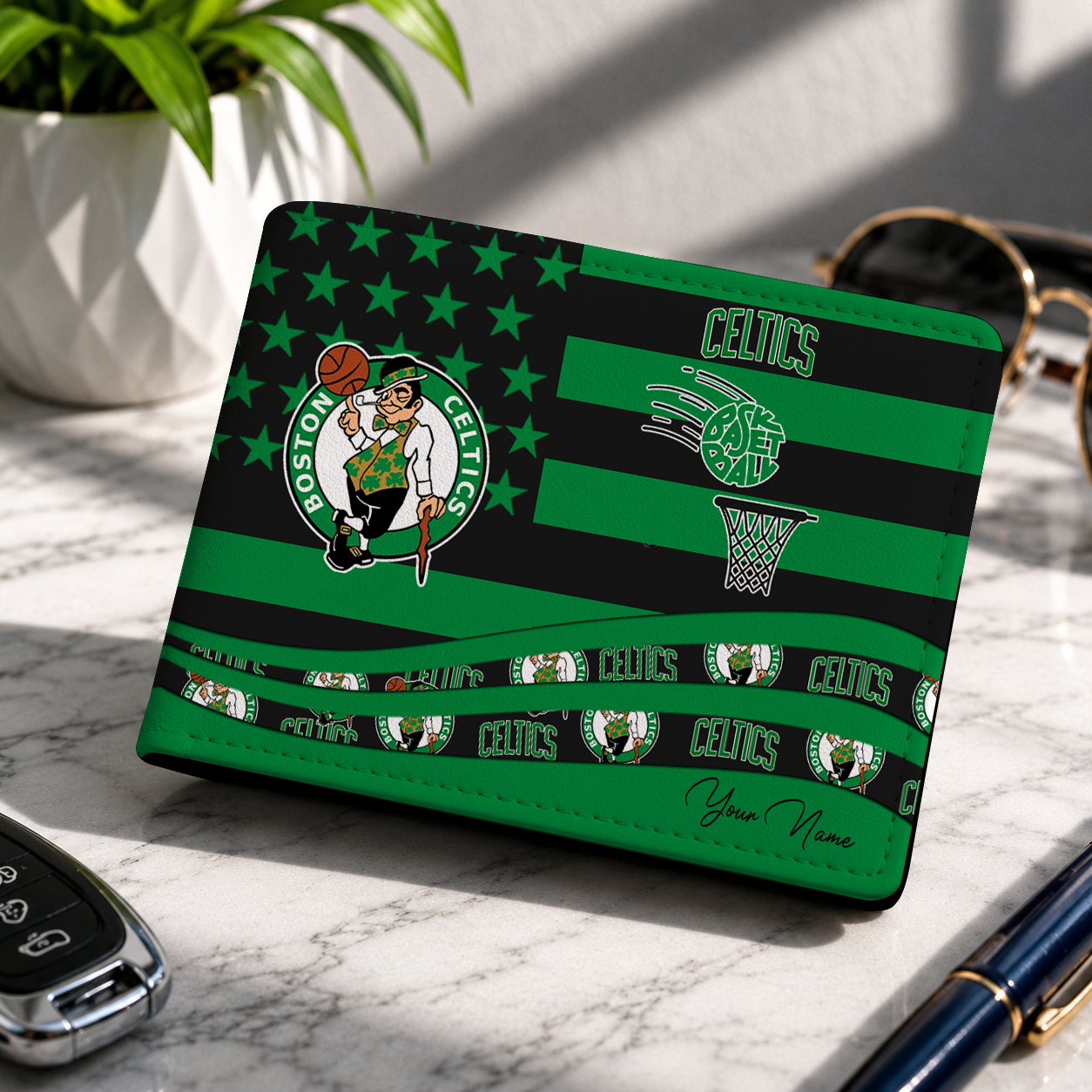 LIMITED EDITION - NEW CUSTOMIZED NBA03 BCE BOSTON CELTICS LEATHER WALLET