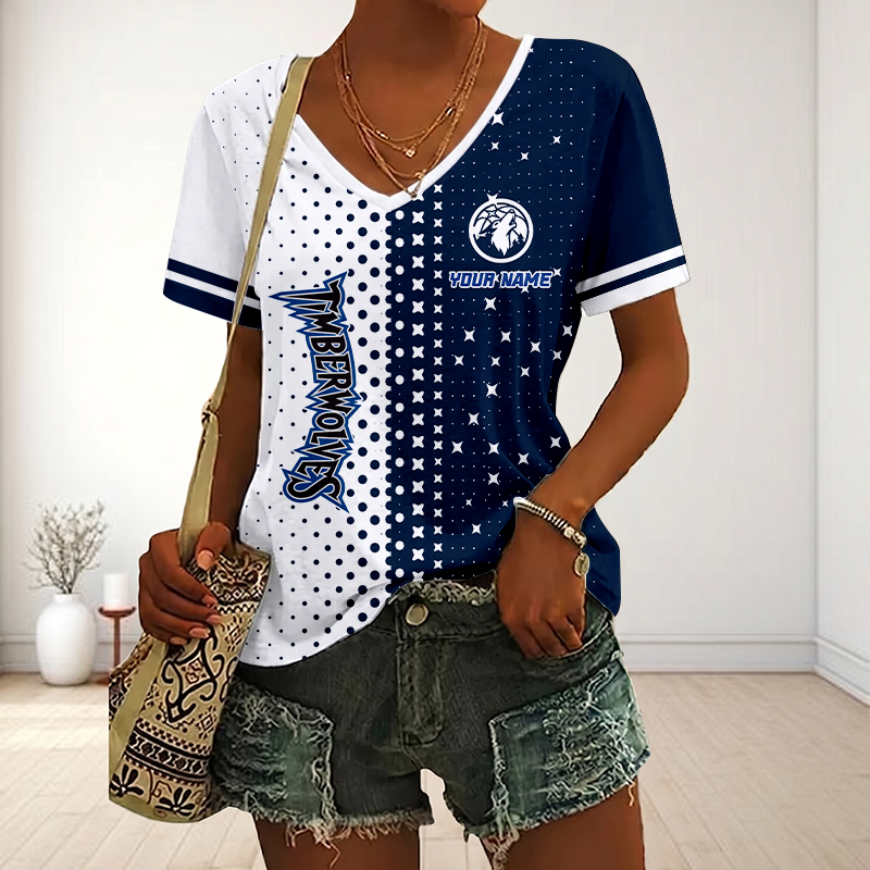 LIMITED EDITION - NEW CUSTOMIZED NBA05 MTW MINNESOTA TIMBERWOLVES V-NECK FEMALE SHIRT
