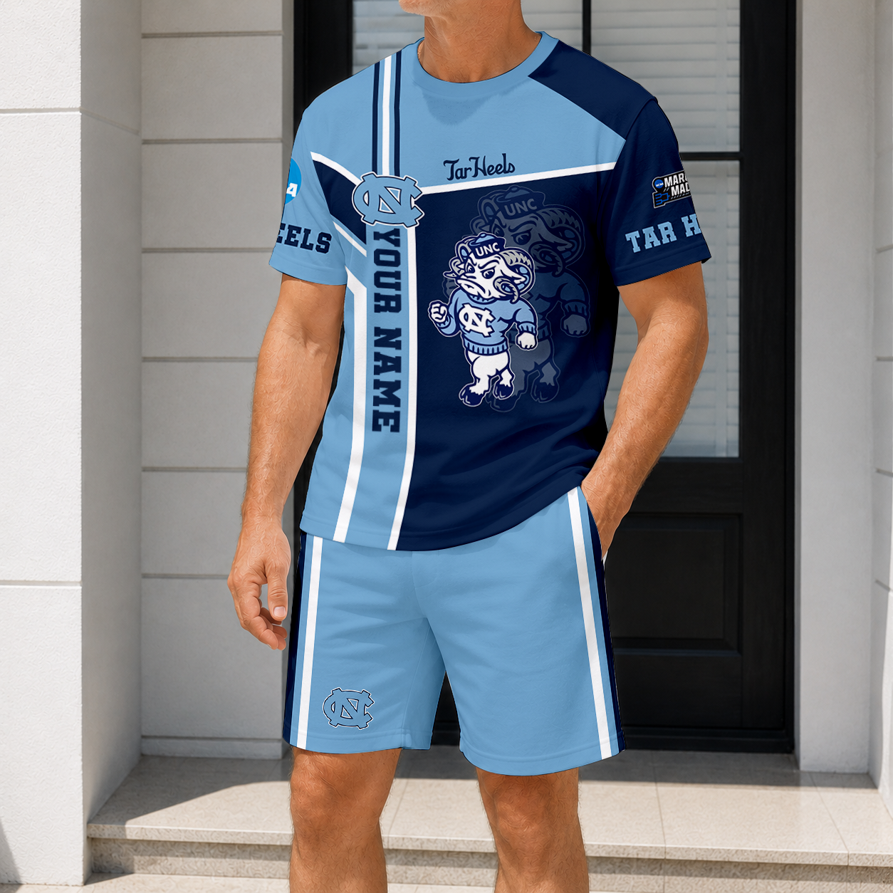ELITE EDITION - NEW CUSTOMIZED NCAA MAM05 NTH NORTH CAROLINA TAR HEELS T-SHIRT & SHORT PANTS SET