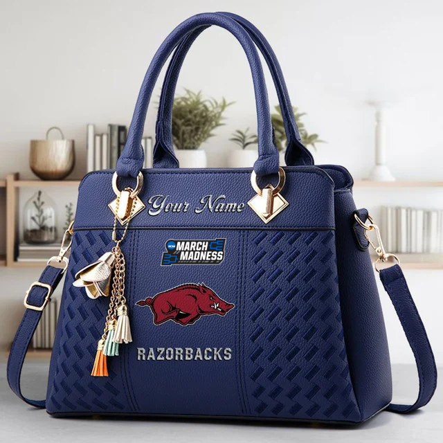 LIMITED EDITION - NEW CUSTOMIZED MAM NCAA06 AKR AK RAZORBACKS ZIP HANDBAG MULTICOLOR