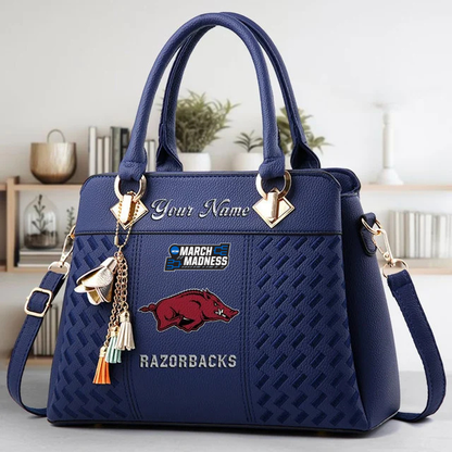LIMITED EDITION - NEW CUSTOMIZED MAM NCAA06 AKR AK RAZORBACKS ZIP HANDBAG MULTICOLOR