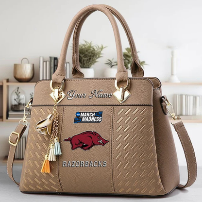 LIMITED EDITION - NEW CUSTOMIZED MAM NCAA06 AKR AK RAZORBACKS ZIP HANDBAG MULTICOLOR