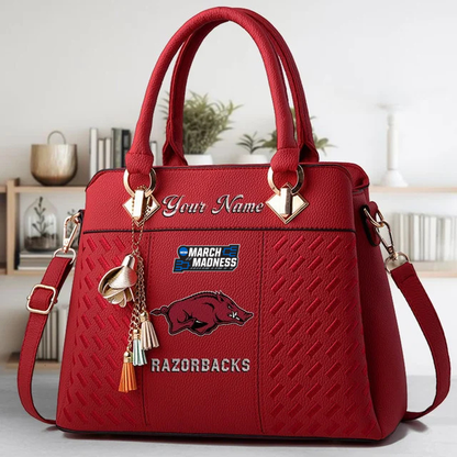 LIMITED EDITION - NEW CUSTOMIZED MAM NCAA06 AKR AK RAZORBACKS ZIP HANDBAG MULTICOLOR