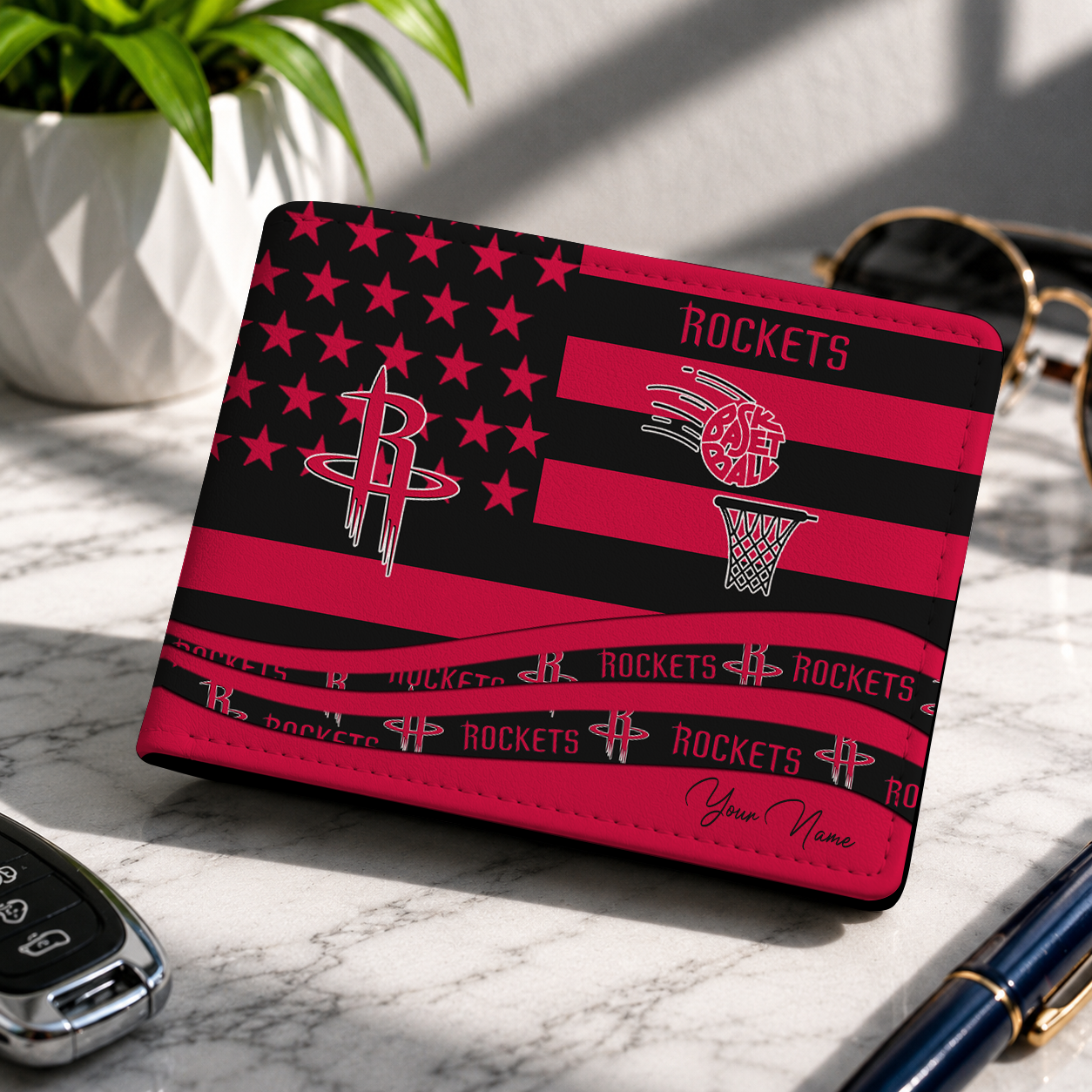 LIMITED EDITION - NEW CUSTOMIZED NBA07 HRO HOUSTON ROCKETS LEATHER WALLET