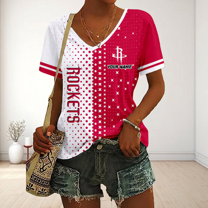 LIMITED EDITION - NEW CUSTOMIZED NBA07 HRO HOUSTON ROCKETS V-NECK FEMALE SHIRT