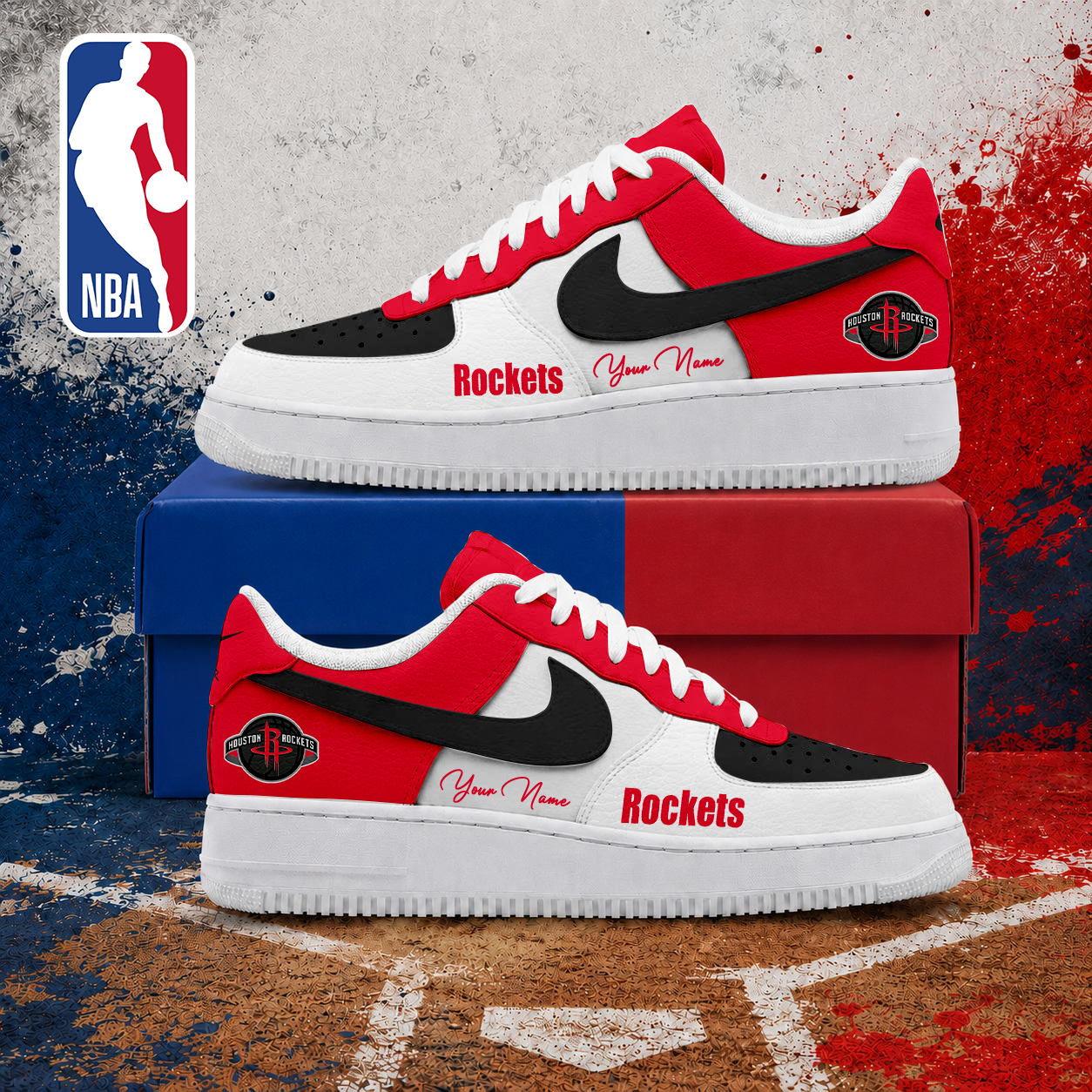 LIMITED EDITION - NEW CUSTOMIZED NBA07 HRO HOUSTON ROCKETS AF1 SNEAKERS