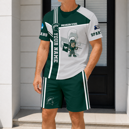 ELITE EDITION - NEW CUSTOMIZED NCAA MAM07 MSS MICHIGAN STATE SPARTANS T-SHIRT & SHORT PANTS SET