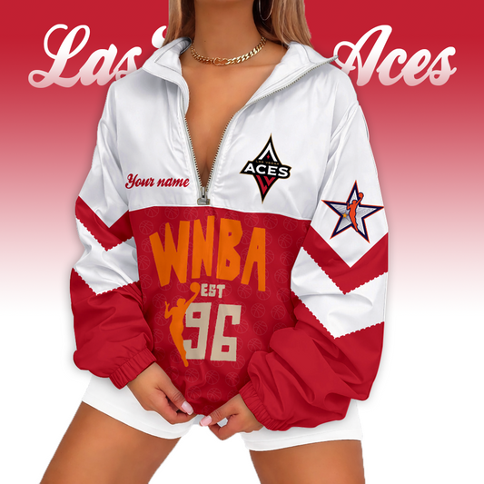LIMITED EDITION - NEW CUSTOMIZED WNBA07 LVA LV ACES V-NECK ZIPPER SWEATSHIRT JACKET