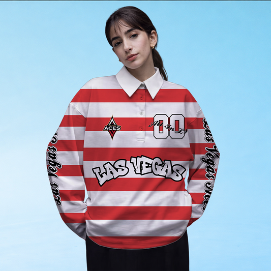 LIMITED EDITION - NEW CUSTOMIZED WNBA07 LVA LV ACES LONG SLEEVE POLO