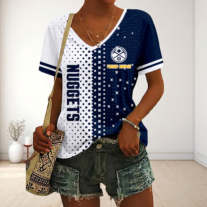 LIMITED EDITION - NEW CUSTOMIZED NBA08 DNU DENVER NUGGETS V-NECK FEMALE SHIRT