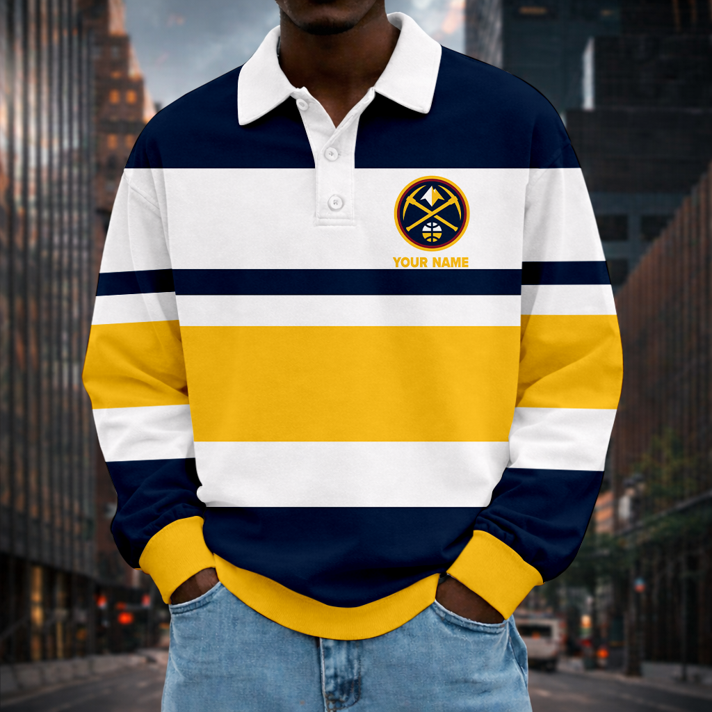 LIMITED EDITION - NEW CUSTOMIZED NBA08 DNU DV NUGGETS MEN LONG SLEEVE POLO