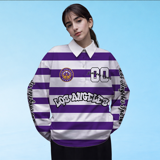 LIMITED EDITION - NEW CUSTOMIZED WNBA08 LAS LA SPARKS LONG SLEEVE POLO