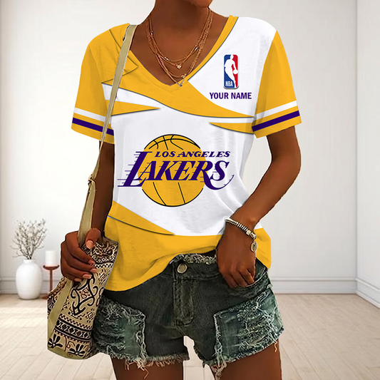 LIMITED EDITION - NEW CUSTOMIZED NBA09 LLA LOS ANGELES LAKERS V-NECK FEMALE SHIRT