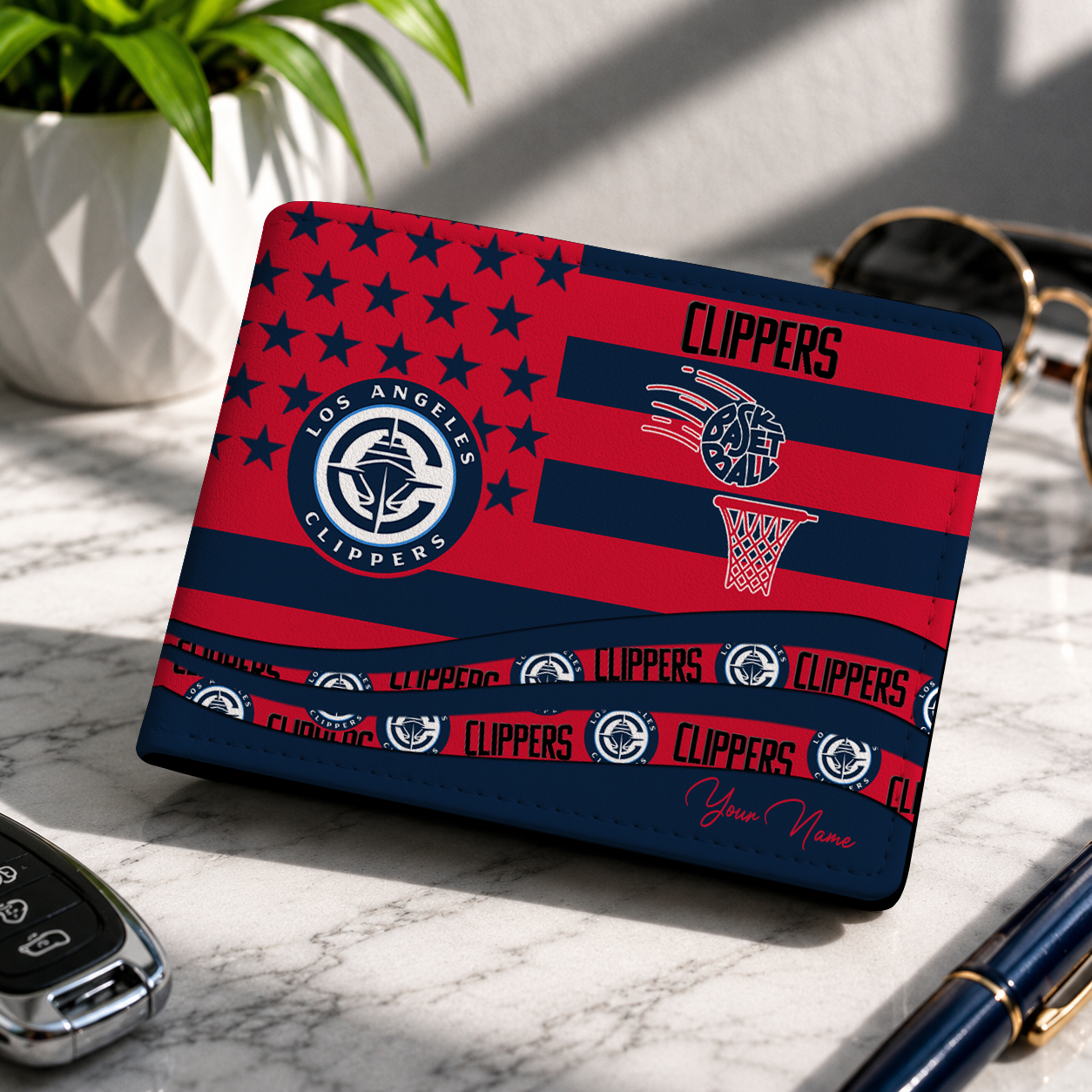 LIMITED EDITION - NEW CUSTOMIZED NBA10 LCL LOS ANGELES CLIPPERS LEATHER WALLET