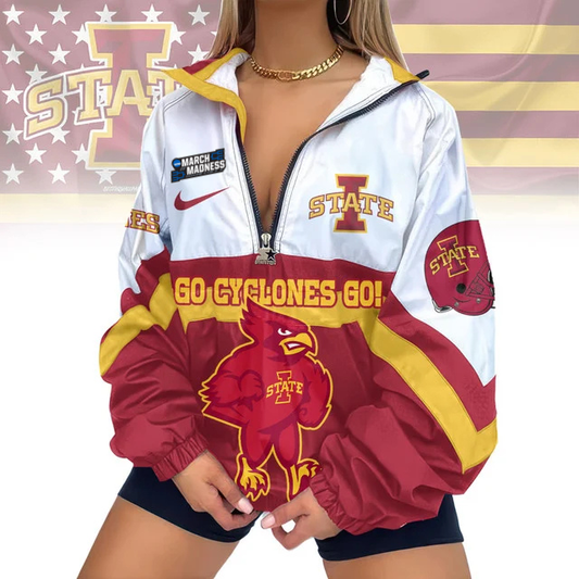 LIMITED EDITION - NEW CUSTOMIZED MAM NCAA10 ISC IS CYCLONES V-NECK ZIPPER SWEATSHIRT JACKET