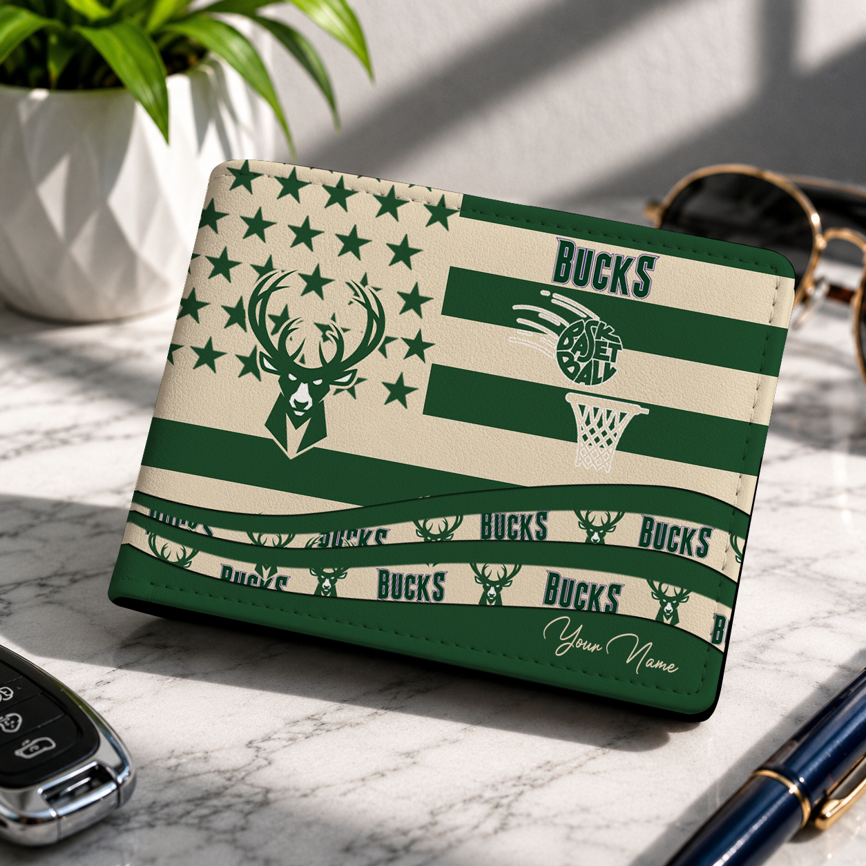 LIMITED EDITION - NEW CUSTOMIZED NBA11 MBU MILWAUKEE BUCKS LEATHER WALLET