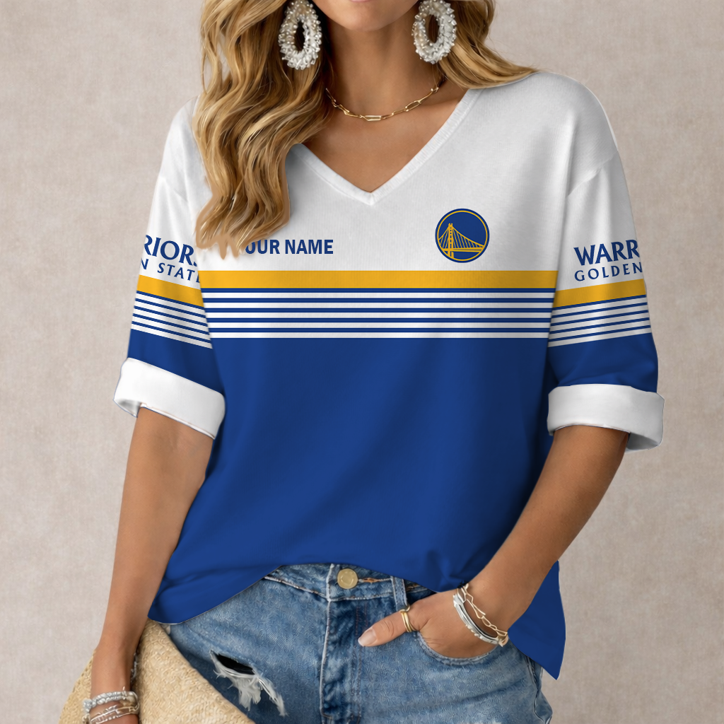 LIMITED EDITION - NEW CUSTOMIZED NBA12 GSW GOLDEN STATE WARRIORS WOMEN'S HEART V-NECK LONG SLEEVE SHIRT