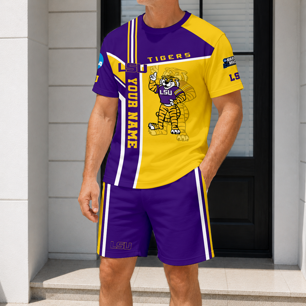 ELITE EDITION - NEW CUSTOMIZED NCAA MAM13 LST LSU TIGERS T-SHIRT & SHORT PANTS SET