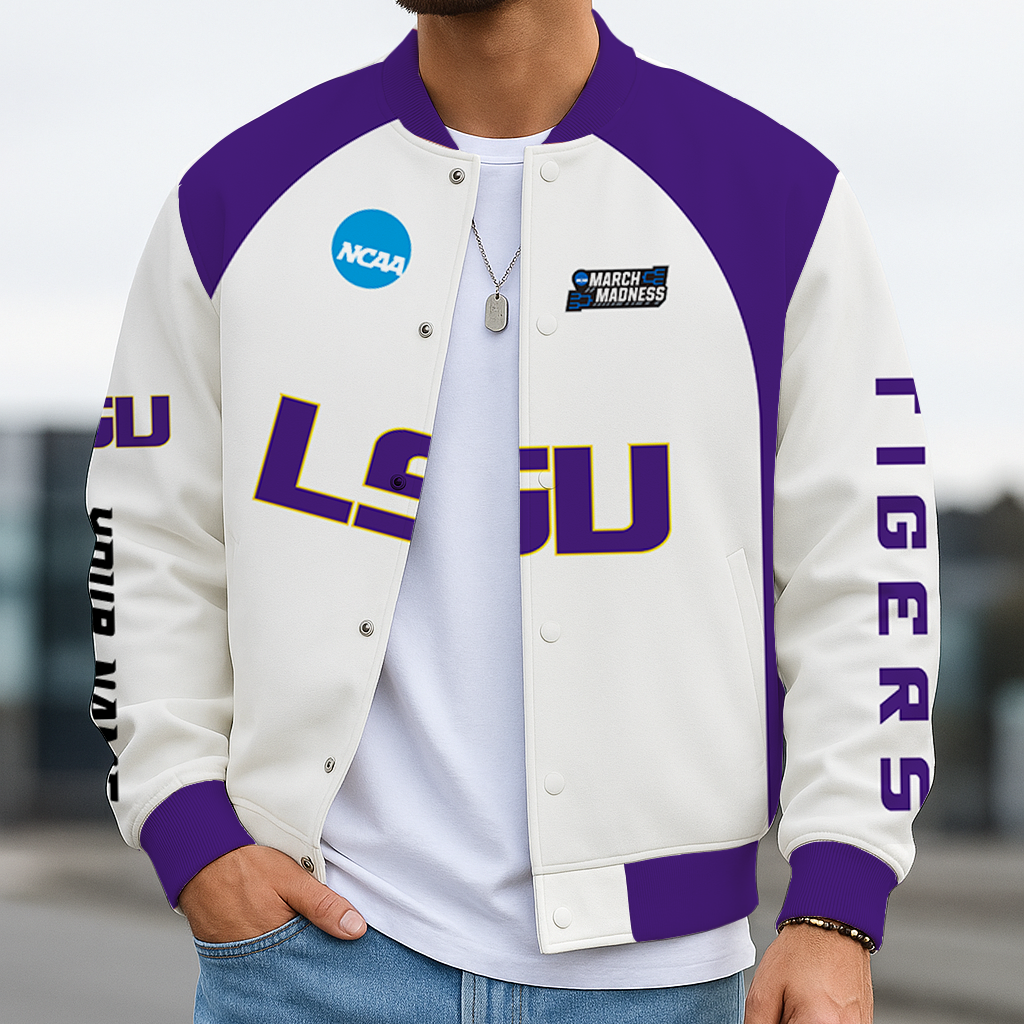 LIMITED EDITION - NEW CUSTOMIZED NCAA MAM13 LST LSU TIGERS BASEBALL JACKET, SATIN VARSITY JACKET