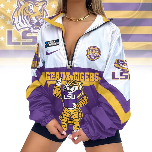 LIMITED EDITION - NEW CUSTOMIZED MAM NCAA13 LST LSU TIGERS V-NECK ZIPPER SWEATSHIRT JACKET