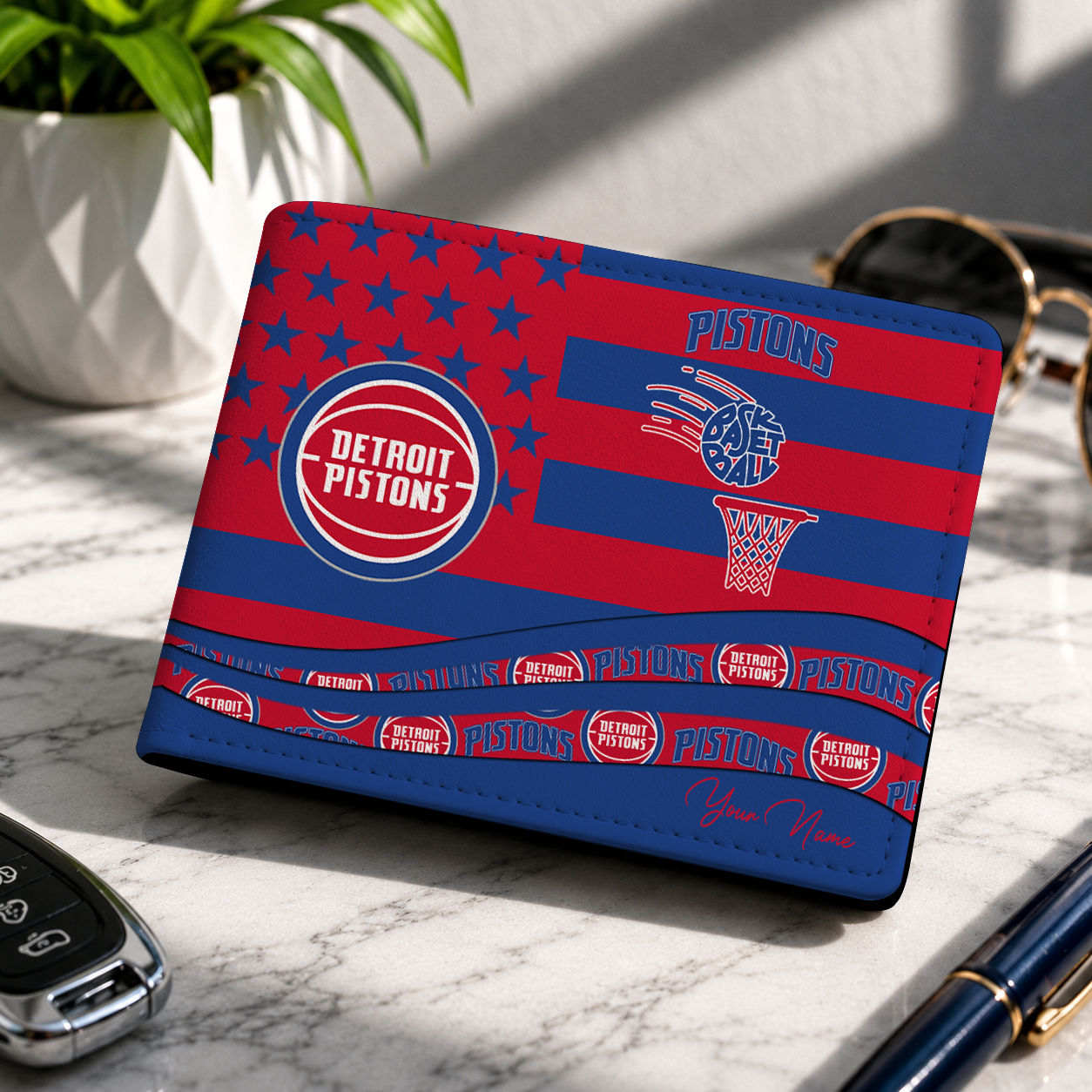 LIMITED EDITION - NEW CUSTOMIZED NBA14 DPI DETROIT PISTONS LEATHER WALLET