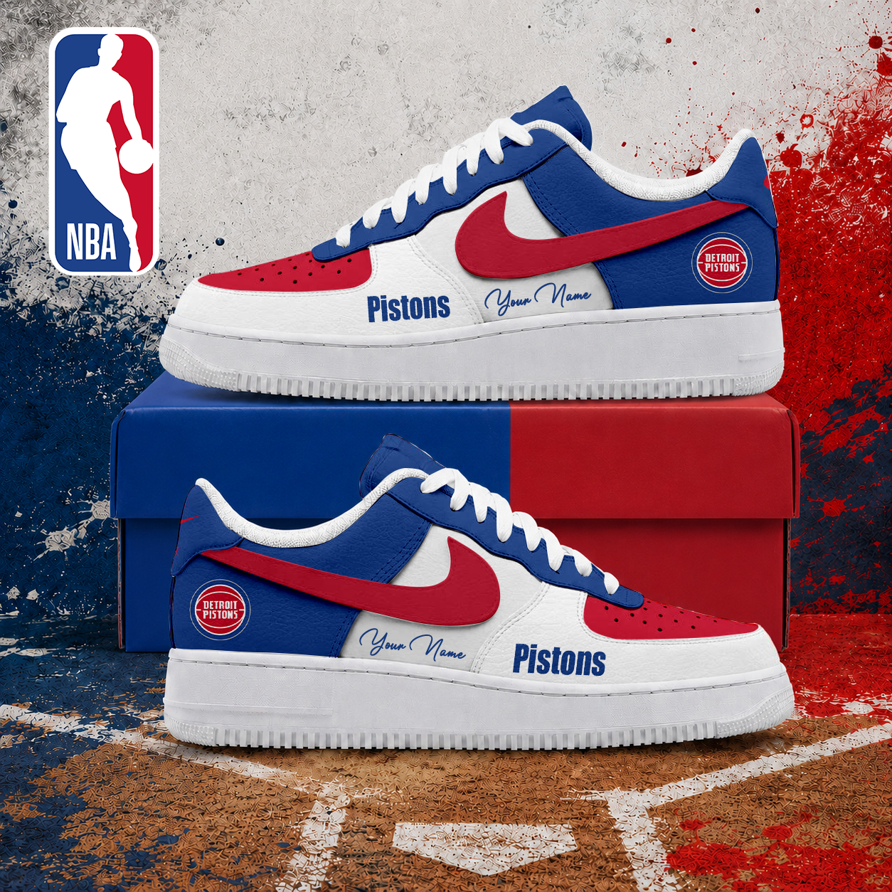 LIMITED EDITION - NEW CUSTOMIZED NBA14 DPI DETROIT PISTONS AF1 SNEAKERS