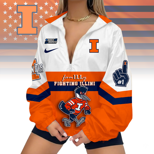 LIMITED EDITION - NEW CUSTOMIZED MAM NCAA15 IFI IL FIGHTING ILLINI V-NECK ZIPPER SWEATSHIRT JACKET
