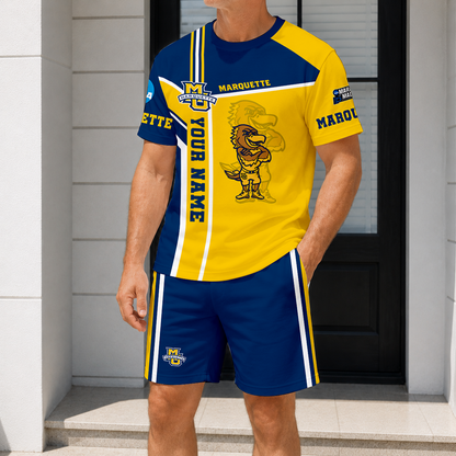 ELITE EDITION - NEW CUSTOMIZED NCAA MAM17 MGE MARQUETTE GOLDEN EAGLES T-SHIRT & SHORT PANTS SET