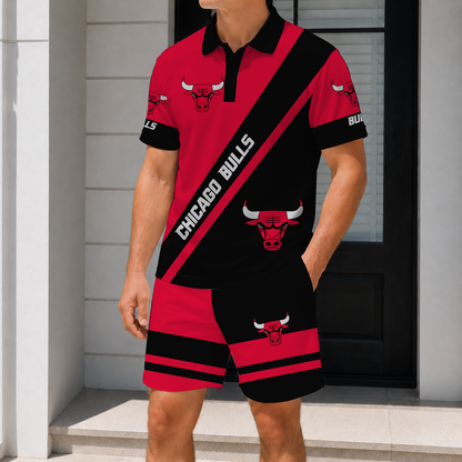 LIMITED EDITION - NEW CUSTOMIZED NBA19 CBU CHICAGO BULLS POLO SHIRT & SHORT PANTS SET