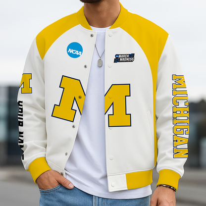 LIMITED EDITION - NEW CUSTOMIZED NCAA MAM02 MIW MICHIGAN WOLVERINES BASEBALL JACKET, SATIN VARSITY JACKET