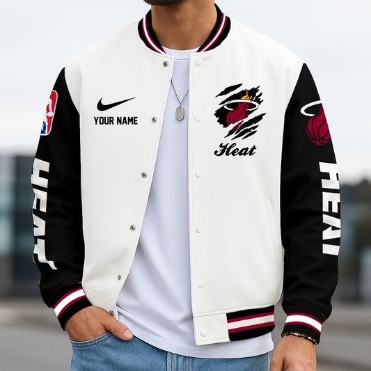 LIMITED EDITION - NEW CUSTOMIZED NBA20 MHE MI HEAT BASEBALL JACKET, SATIN VARSITY JACKET