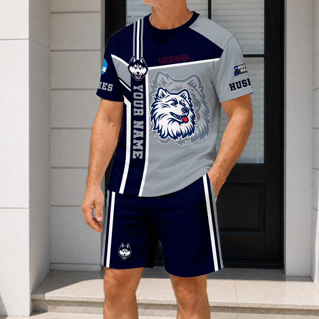 ELITE EDITION - NEW CUSTOMIZED NCAA MAM21 UCH UCONN HUSKIES T-SHIRT & SHORT PANTS SET