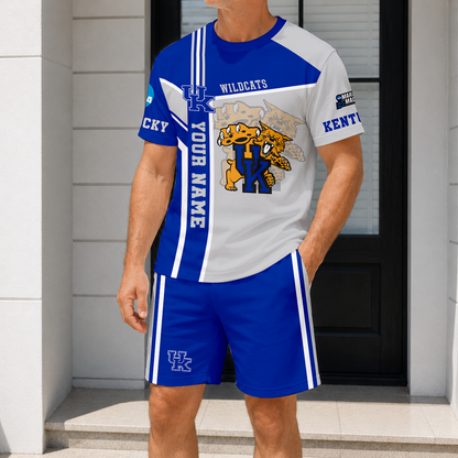 ELITE EDITION - NEW CUSTOMIZED NCAA MAM22 KEW KENTUCKY WILDCATS T-SHIRT & SHORT PANTS SET