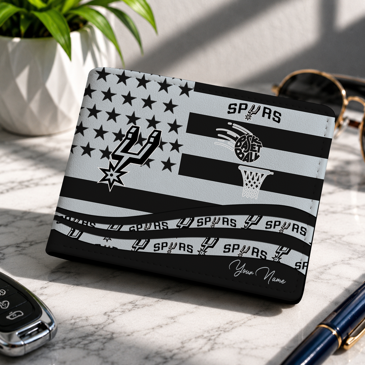 LIMITED EDITION - NEW CUSTOMIZED NBA23 SAS SAN ANTONIO SPURS LEATHER WALLET