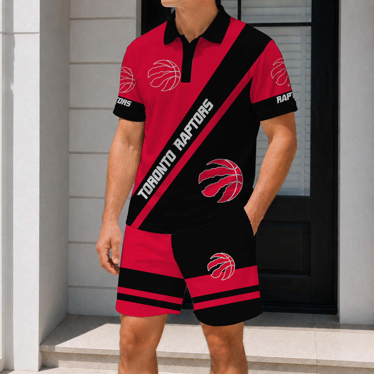LIMITED EDITION - NEW CUSTOMIZED NBA24 TRA TORONTO RAPTORS POLO SHIRT & SHORT PANTS SET