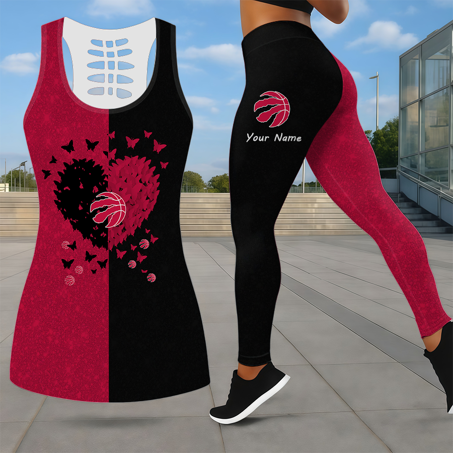 LIMITED EDITION - NEW CUSTOMIZED NBA24 TRA TORONTO RAPTORS LEGGINGS & HOLLOW TANK TOP SET