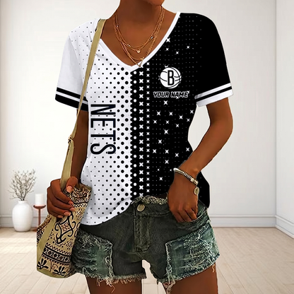 LIMITED EDITION - NEW CUSTOMIZED NBA25 BNE BROOKLYN NETS V-NECK FEMALE SHIRT