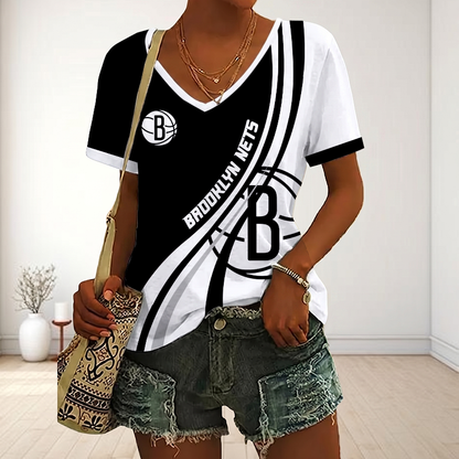 LIMITED EDITION - NEW CUSTOMIZED NBA25 BNE BROOKLYN NETS V-NECK FEMALE SHIRT
