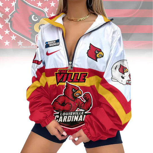 LIMITED EDITION - NEW CUSTOMIZED MAM NCAA25 ULC UL CARDINALS V-NECK ZIPPER SWEATSHIRT JACKET