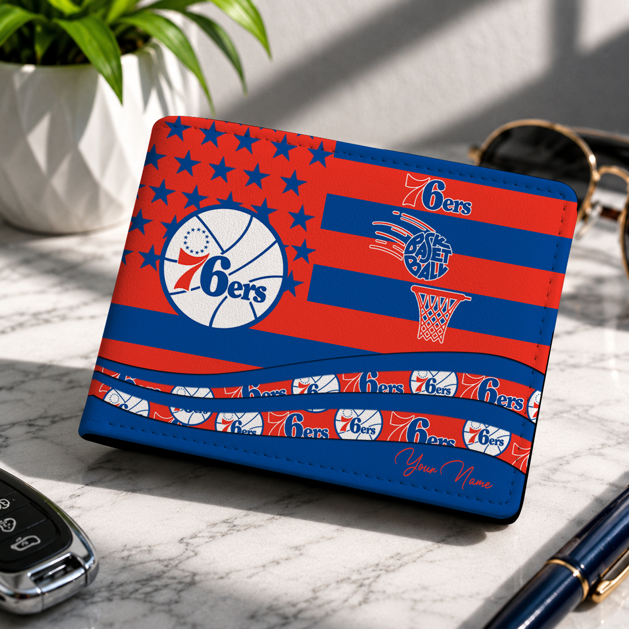 LIMITED EDITION - NEW CUSTOMIZED NBA26 P76 PHILADELPHIA 76ERS LEATHER WALLET