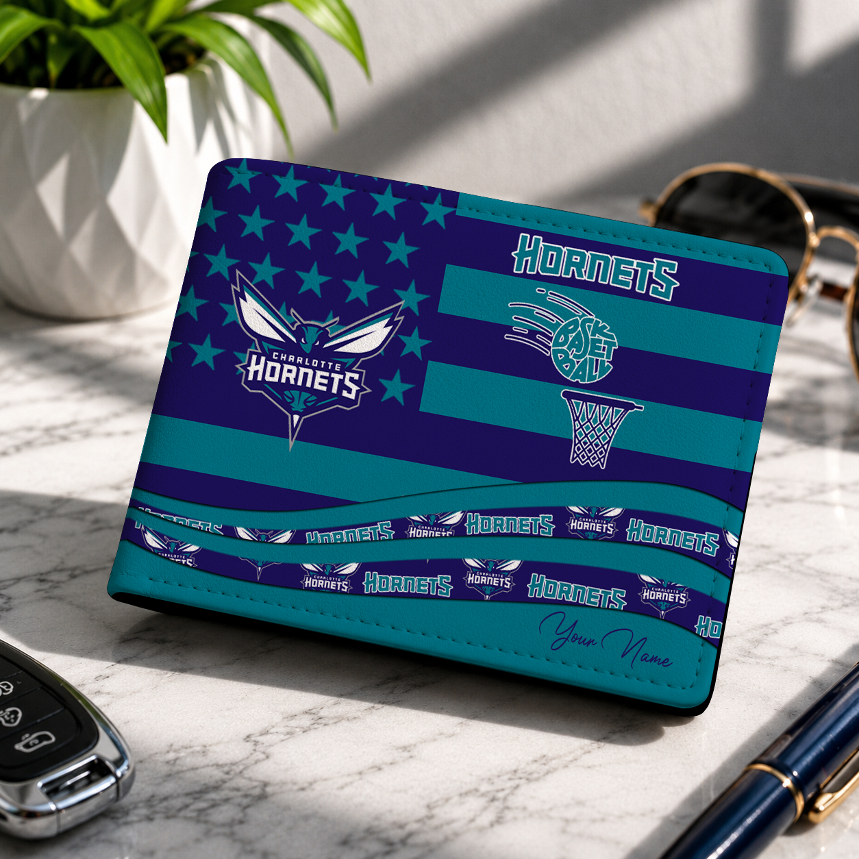 LIMITED EDITION - NEW CUSTOMIZED NBA27 CHO CHARLOTTE HORNETS LEATHER WALLET